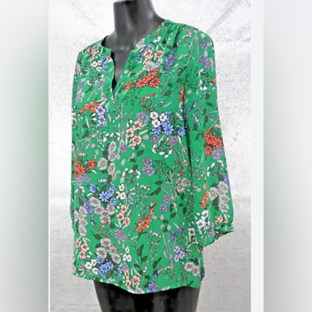 Dalia Beautiful Floral Print Split Neck Pullover Blouse Top Size Large